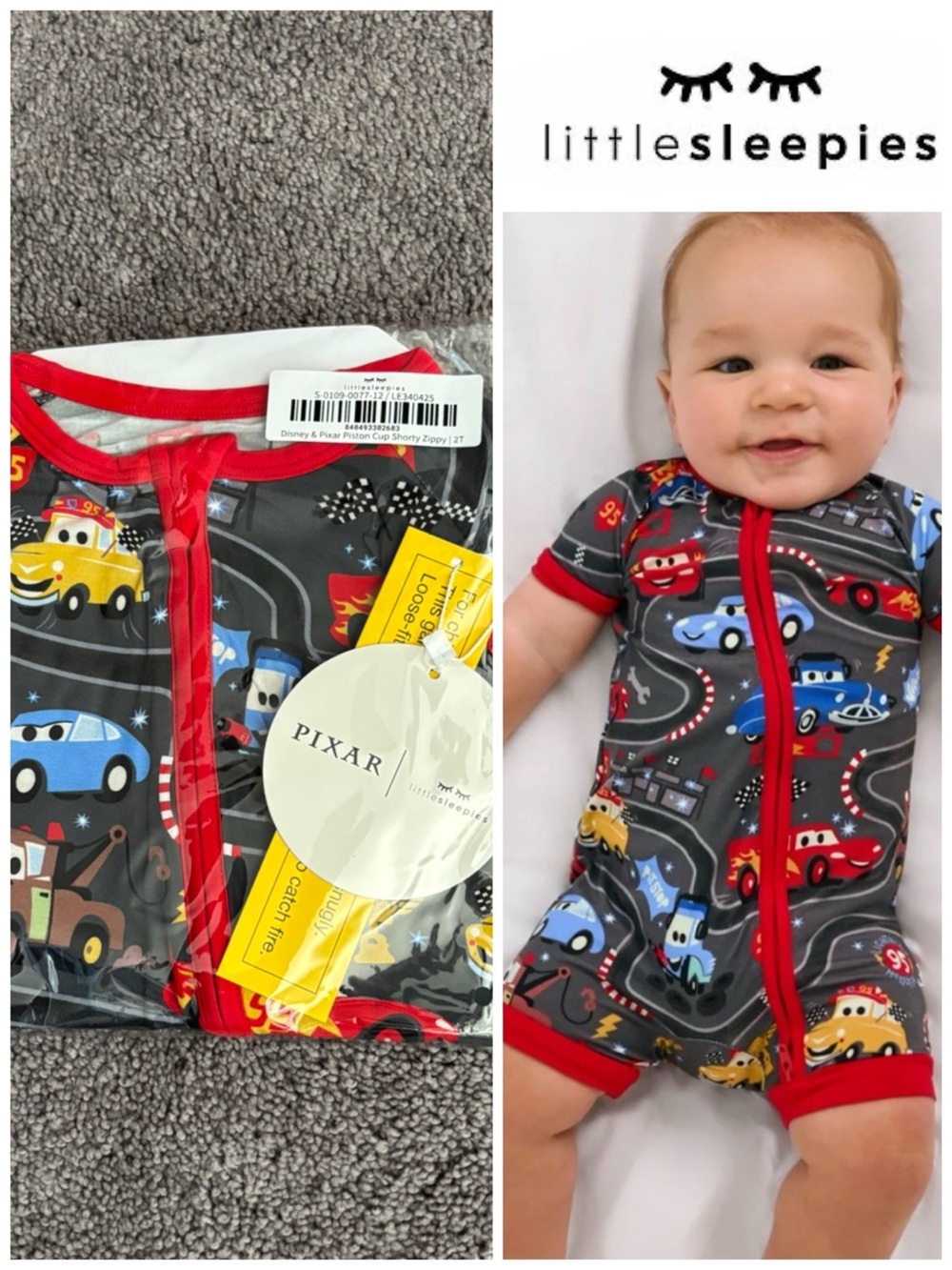 🏁Little Sleepies Cars Piston Cup Shorty 2T